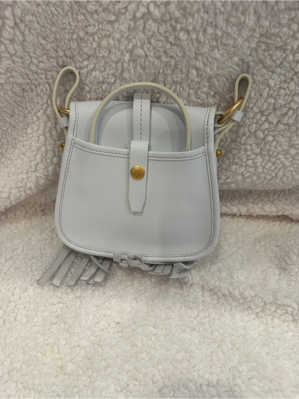Dooney & Bourke White Leather Fringe Crossbody with Gold Hardware - Picture 2 of 4